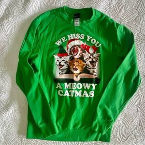 Holiday Ugly Cat Green Christmas Sweatshirt